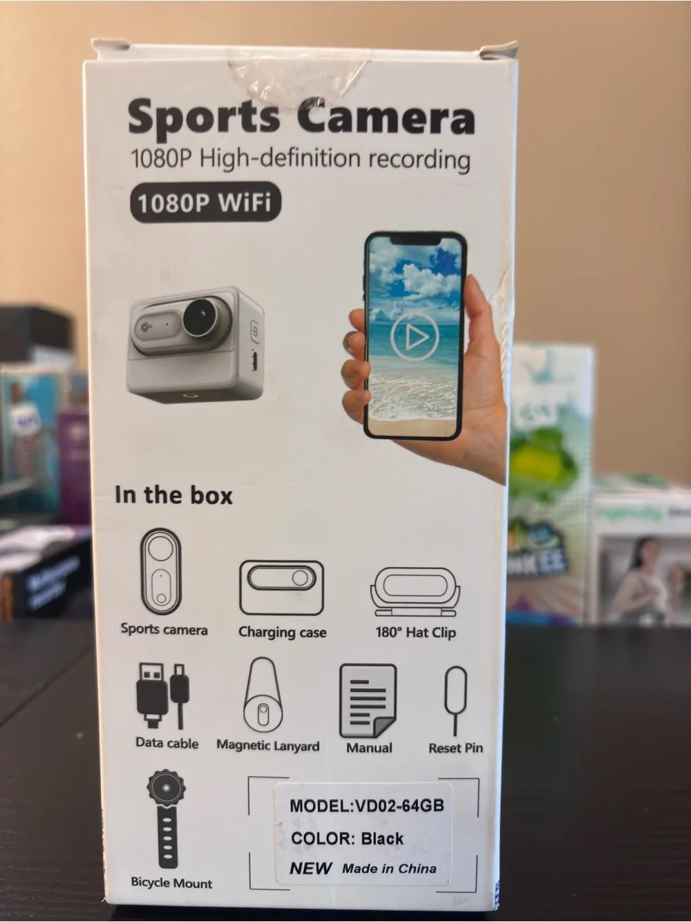 Sports Camera IPX7 Fully Waterproof 2 Meters 1080P High-Def Charging Case